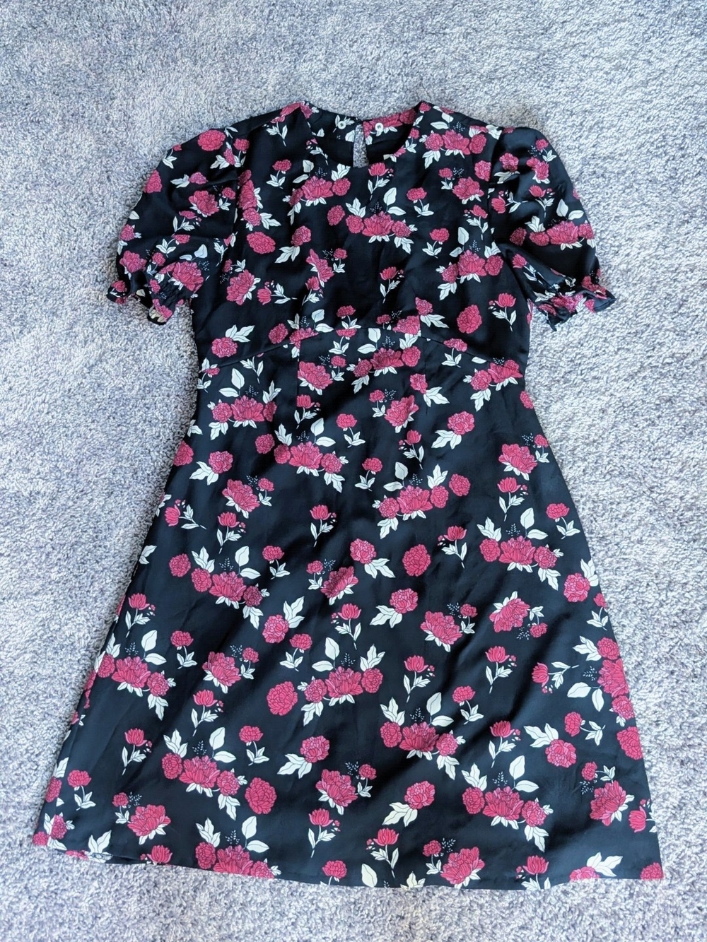 Maison Jules Black Floral Midi Dress with Pink Roses